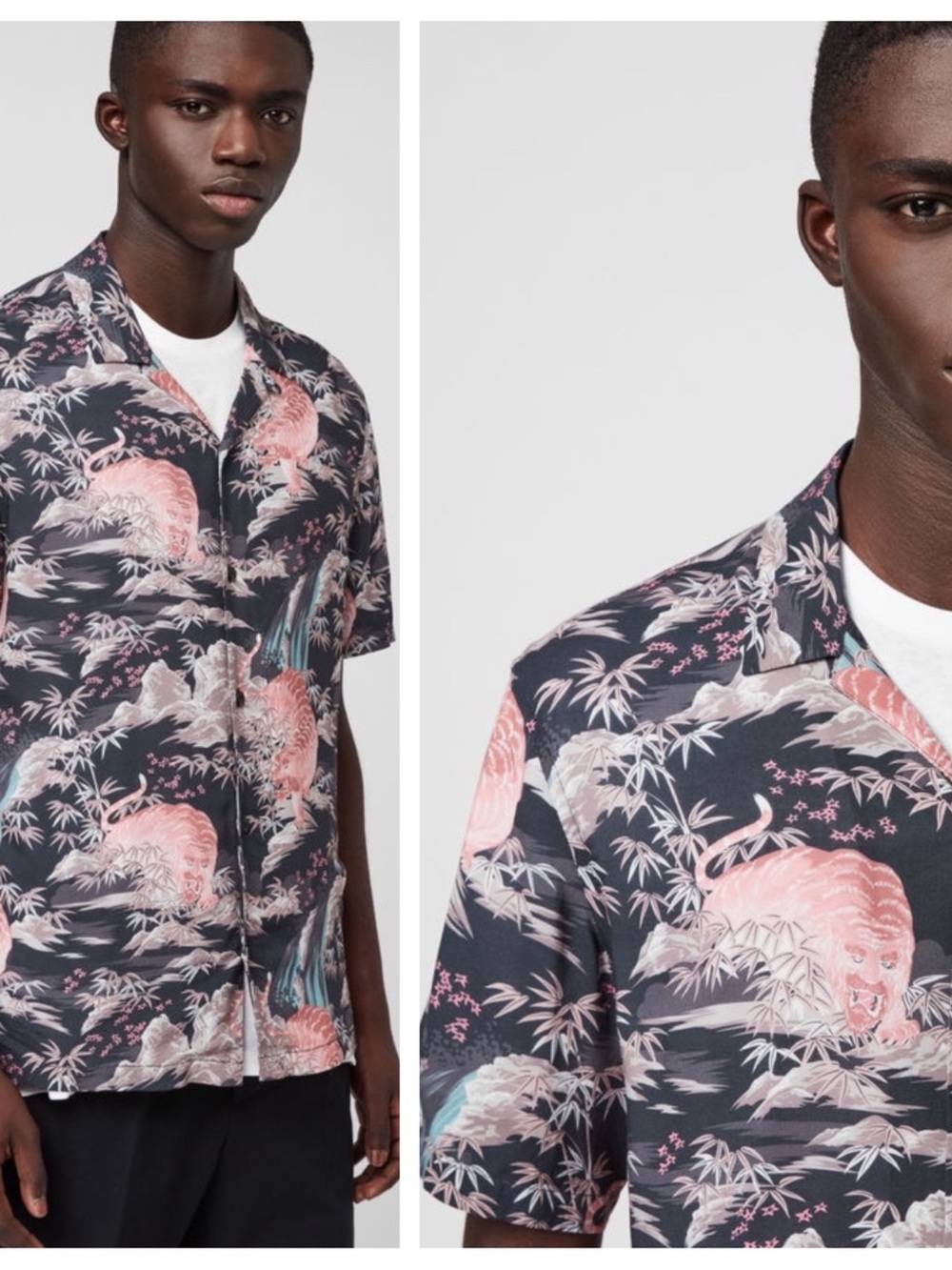 NWT All Saints Medan SS Tiger Print Button-down Shirt